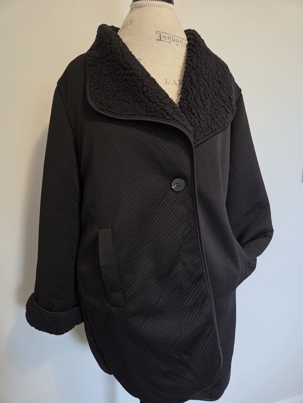 Weatherproof Reversible Sherpa Coatdigan in Black